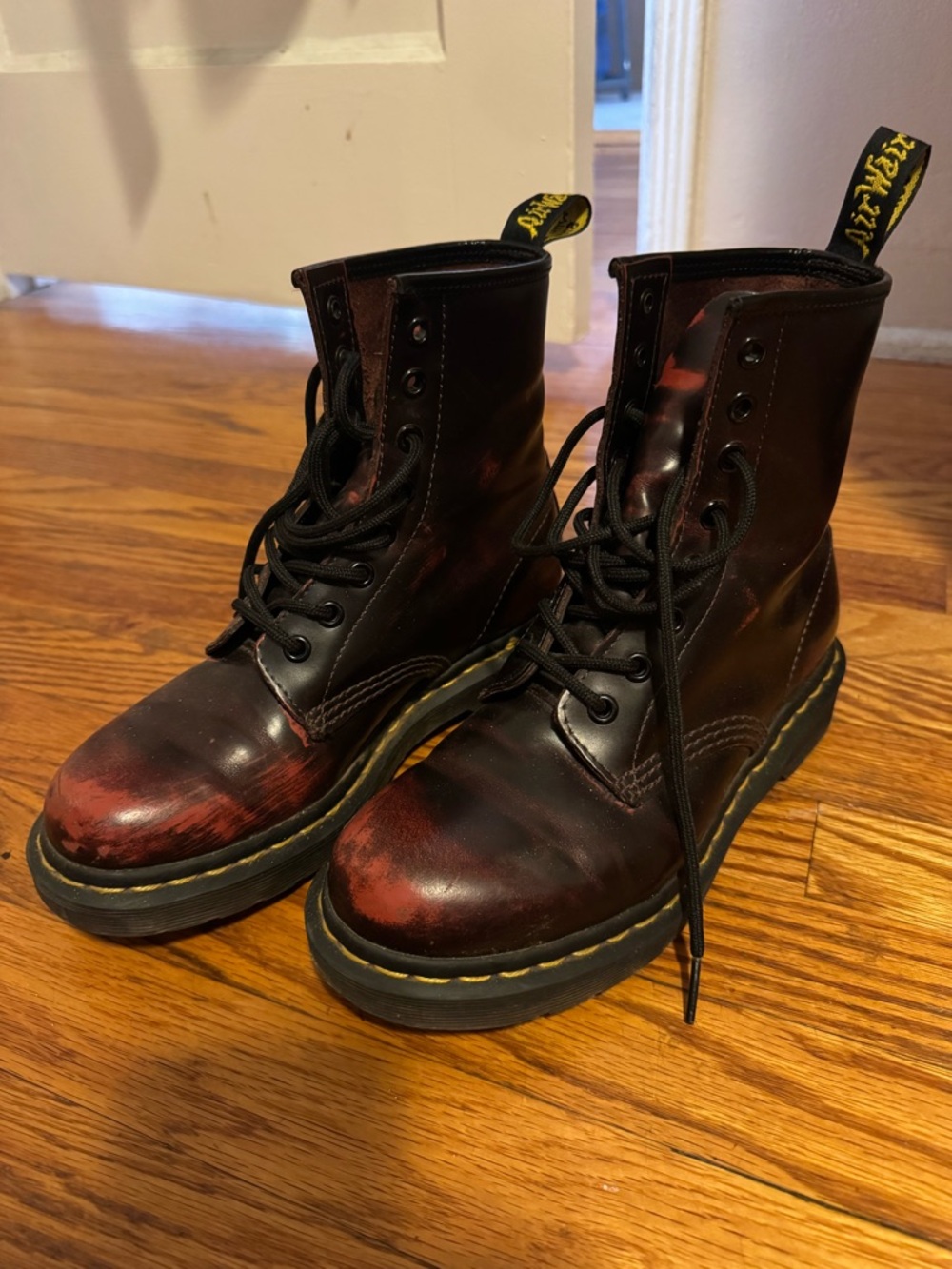 Red Doc Martins- Leather Lace-Up Combat Boots in Excellent condition!